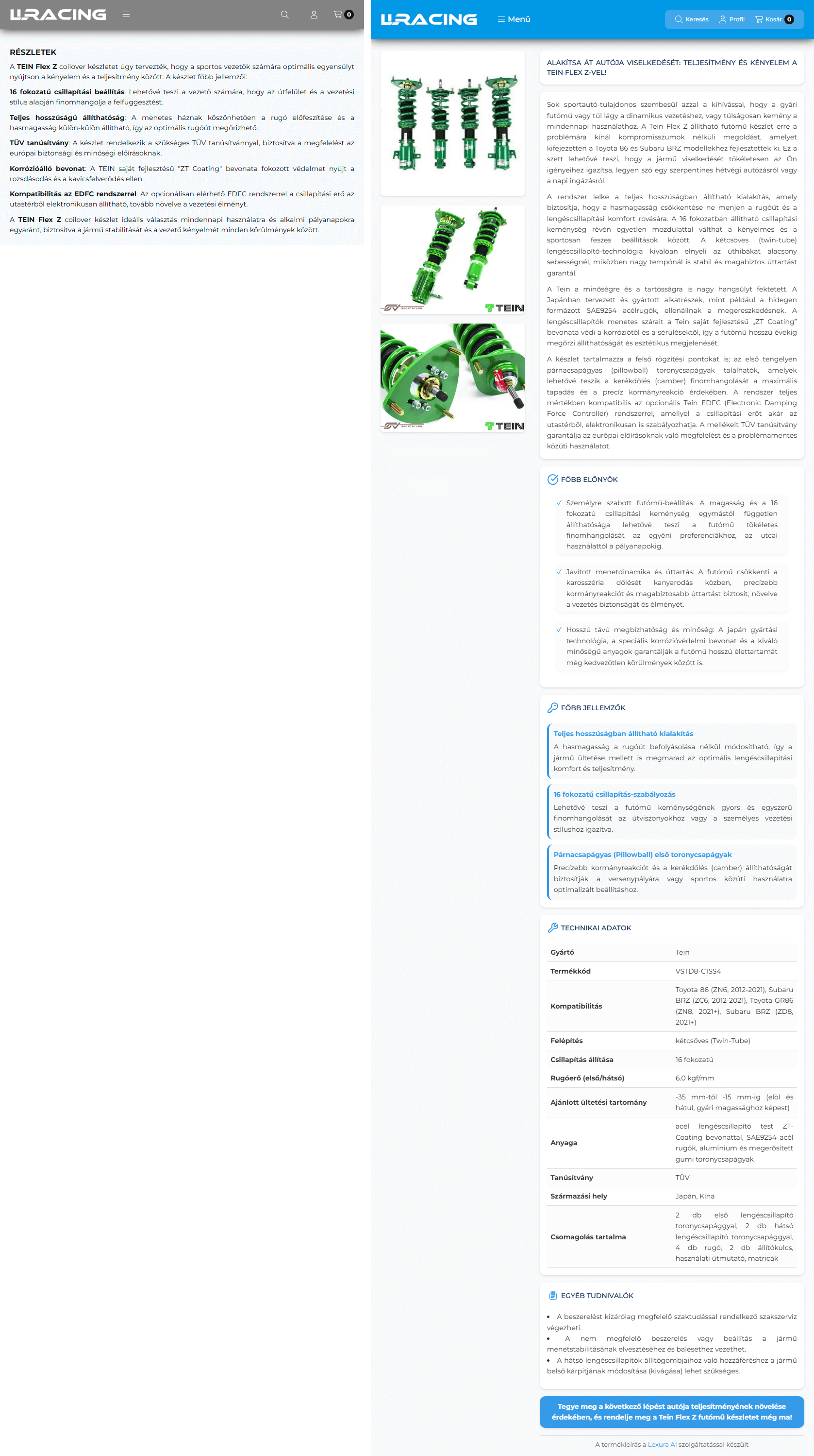 Előtte: Alapvető termékinformáció. Utána: Átfogó Lexura-generált tartalom kutatással